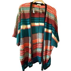Debut Colorful Soft Slouchy Cardigan Sweater | Tribal Boho Bohemian Pink Blue
